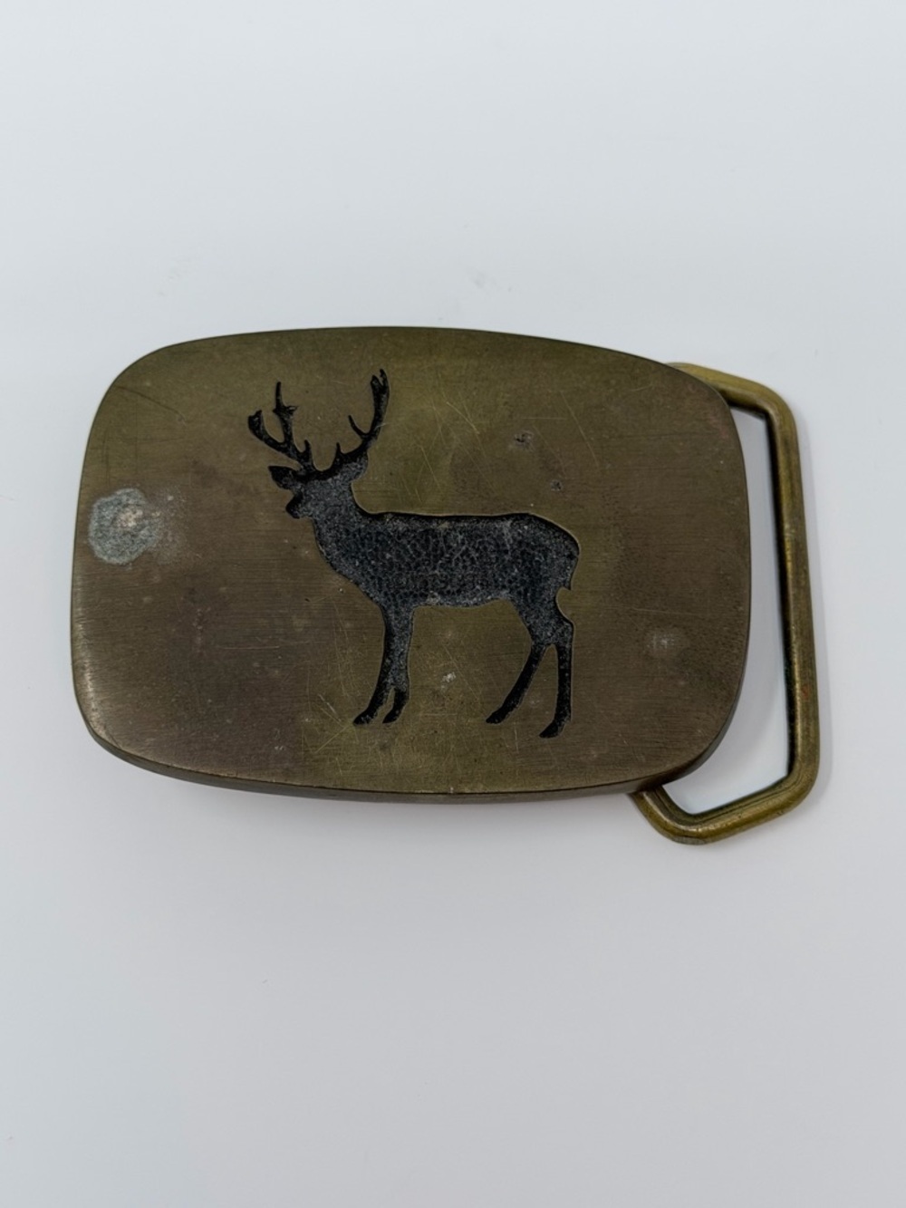 Vintage Solid Brass Deer Belt Buckle BTS Made in USA Rustic Hunting